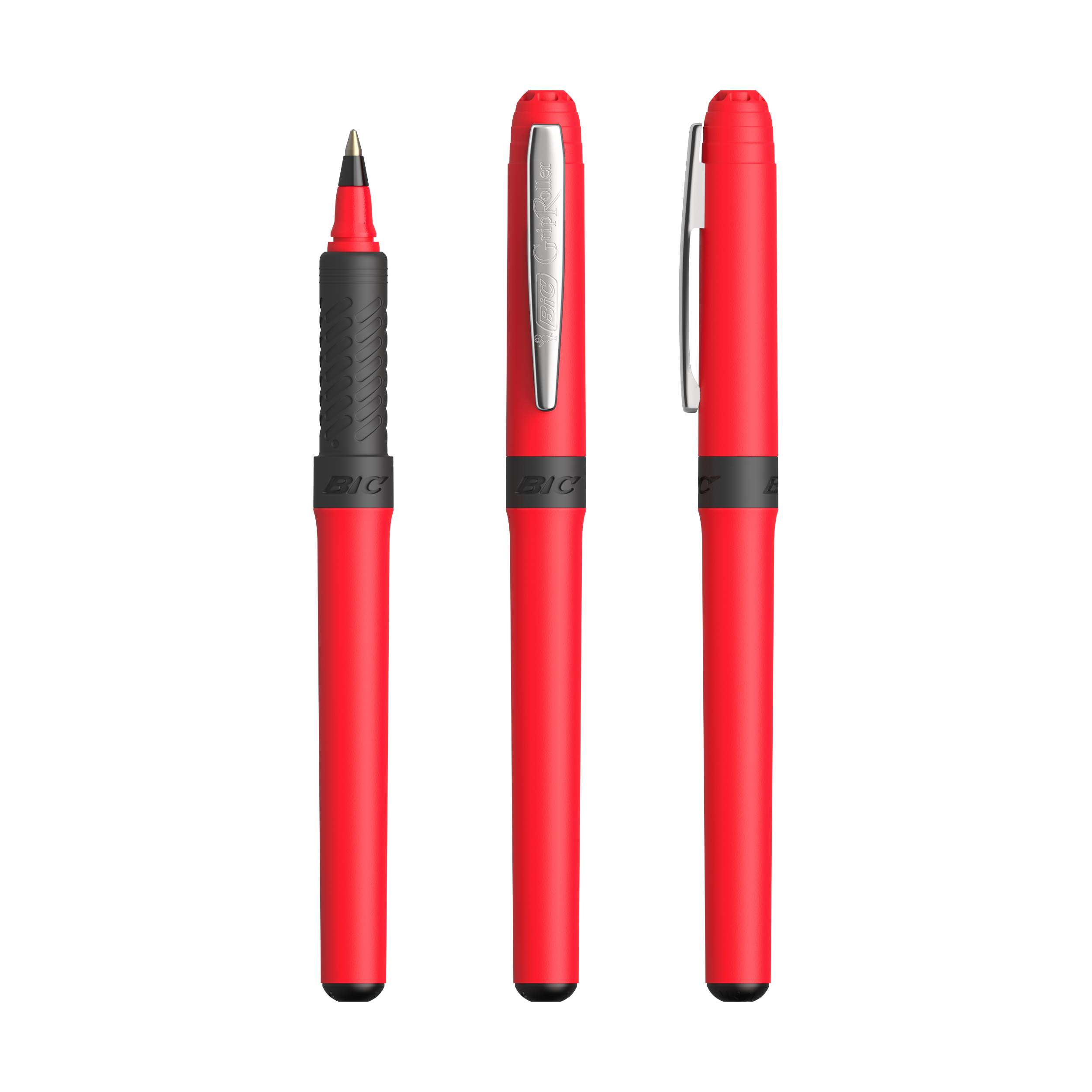 Roller publicitaire BIC® Grip Roller Rouge - Chrome - encre noire